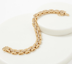 Diamonique Watch Link Inspired Tennis Gold Clad Sterling Silver Bracelet 8"