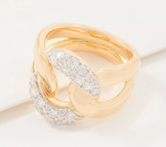Diamonique Sterling Silver Goldclad Pave Curb Link Ring, Size 7
