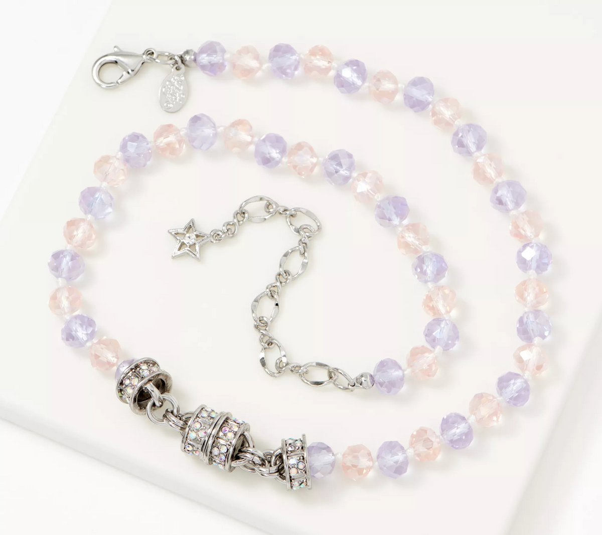 Kirks Folly Wonderland Magnetic Silvertone Rose/Violet Beaded Necklace