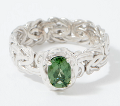 Sterling Silver Rhodium Plated Byzantine Exotic Green Apatite Gemstone Ring, Size 8
