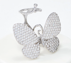 Diamonique Sterling Silver Flexible Moving Butterfly Ring Size 9
