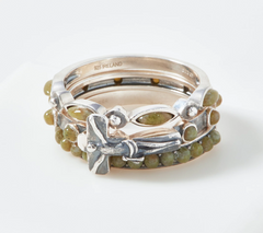 Connemara Marble Green Set of 3 Sterling Silver Rings, Size 6