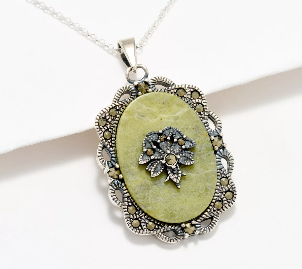 Connemara Marble Shamrock Pendant with Tree of Life 18"