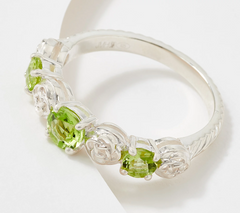 JMH Jewellery Sterling Silver Peridot/Clear Gemstones Band Ring Size 7