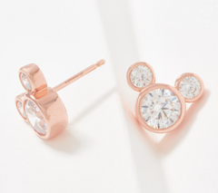 Diamonique Disney Mickey Bezel Set Studs, Rose gold-plated Sterling Silver