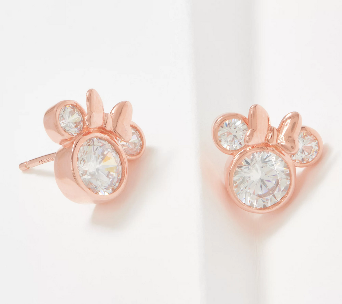 Pendientes de botón con bisel de Minnie de Disney, en plata de ley y oro rosa.