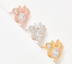 Pendientes de botón con bisel de Minnie de Disney, en plata de ley y oro rosa.