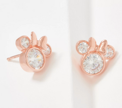 Pendientes de botón con bisel de Minnie de Disney, en plata de ley y oro rosa.
