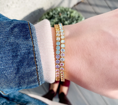 Diamonique Gold Clad  Sterling Silver Rainbow Aurora Borealis Tennis Bracelet 6-3/4"