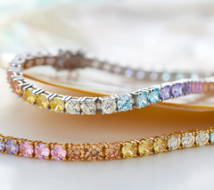 Diamonique Gold Clad  Sterling Silver Rainbow Aurora Borealis Tennis Bracelet 6-3/4"