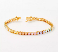 Diamonique Gold Clad  Sterling Silver Rainbow Aurora Borealis Tennis Bracelet 6-3/4"