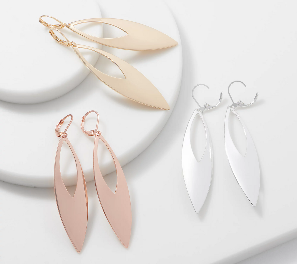 Joan Rivers Set of 3 Metallic Marquise Drop Earrings