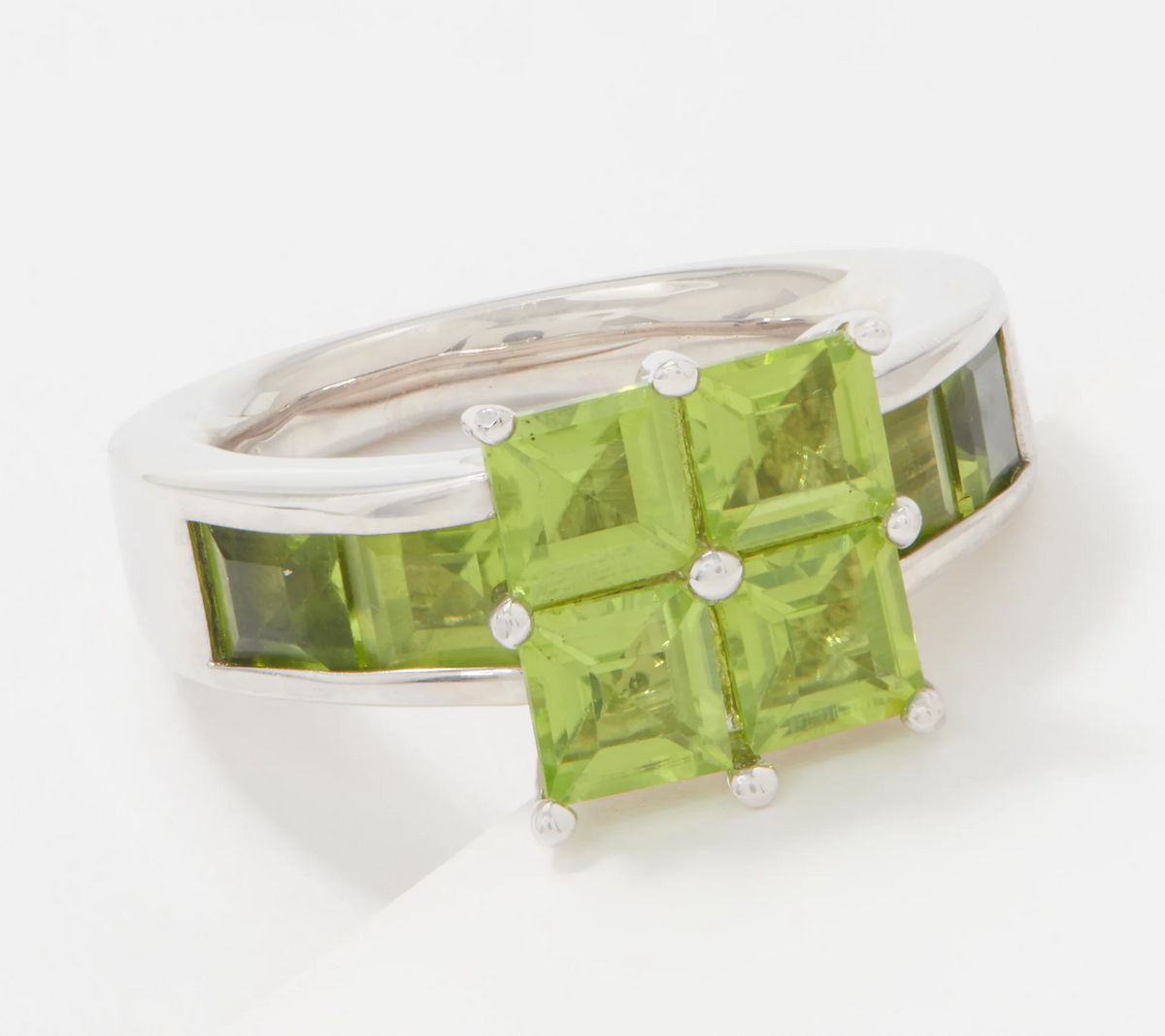 Gemstone Sterling Silver Square Cut Peridot Ring Size 8