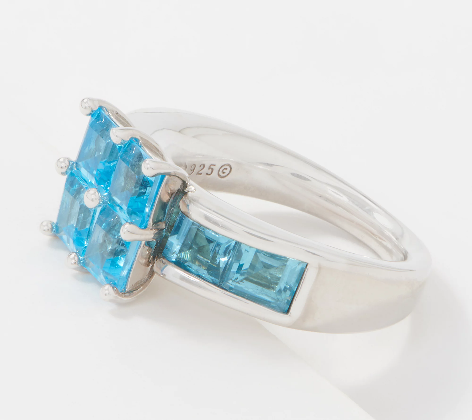Gemstone Sterling Silver Square Cut Swiss Blue Topaz Ring Size 9