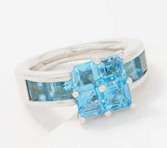 Gemstone Sterling Silver Square Cut Swiss Blue Topaz Ring Size 9