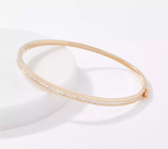 Gold One 1KT Resin Electroform Gold Hinged White Topaz Bangle Bracelet, 7-1/2"
