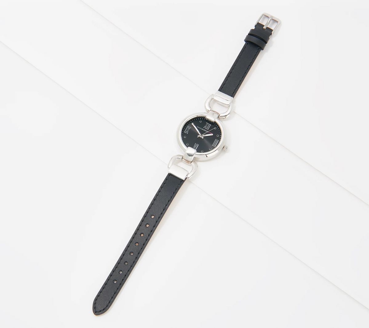 Isaac Mizrahi Live! Black Horsebit Leather Strap Watch