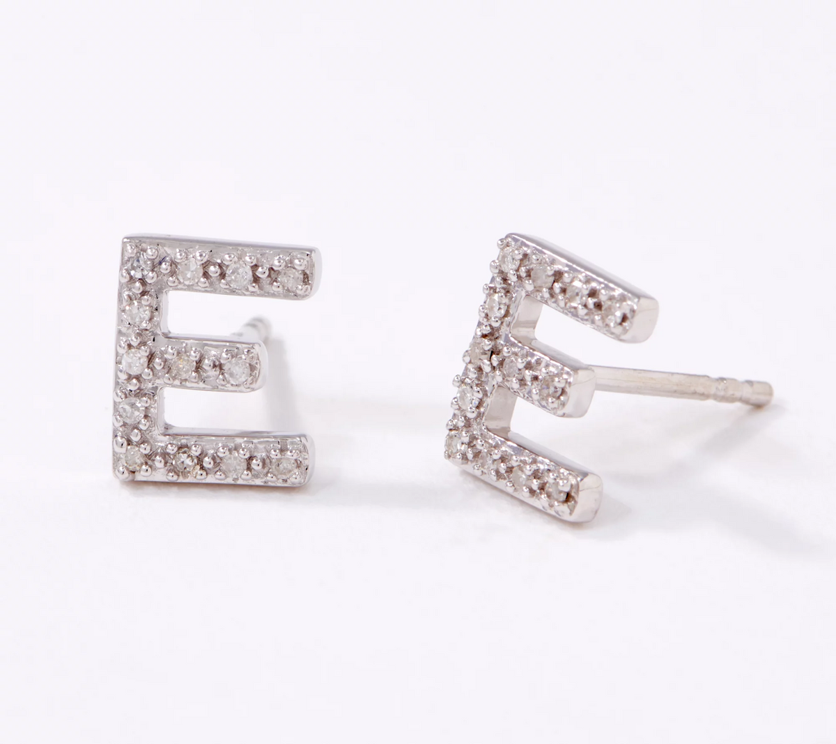 Affinity Sterling Silver Diamond E Initial Stud Earrings, 1/10cttw