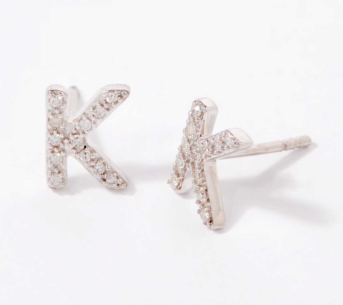 Affinity Sterling Silver Diamond "K" Initial Stud Earrings