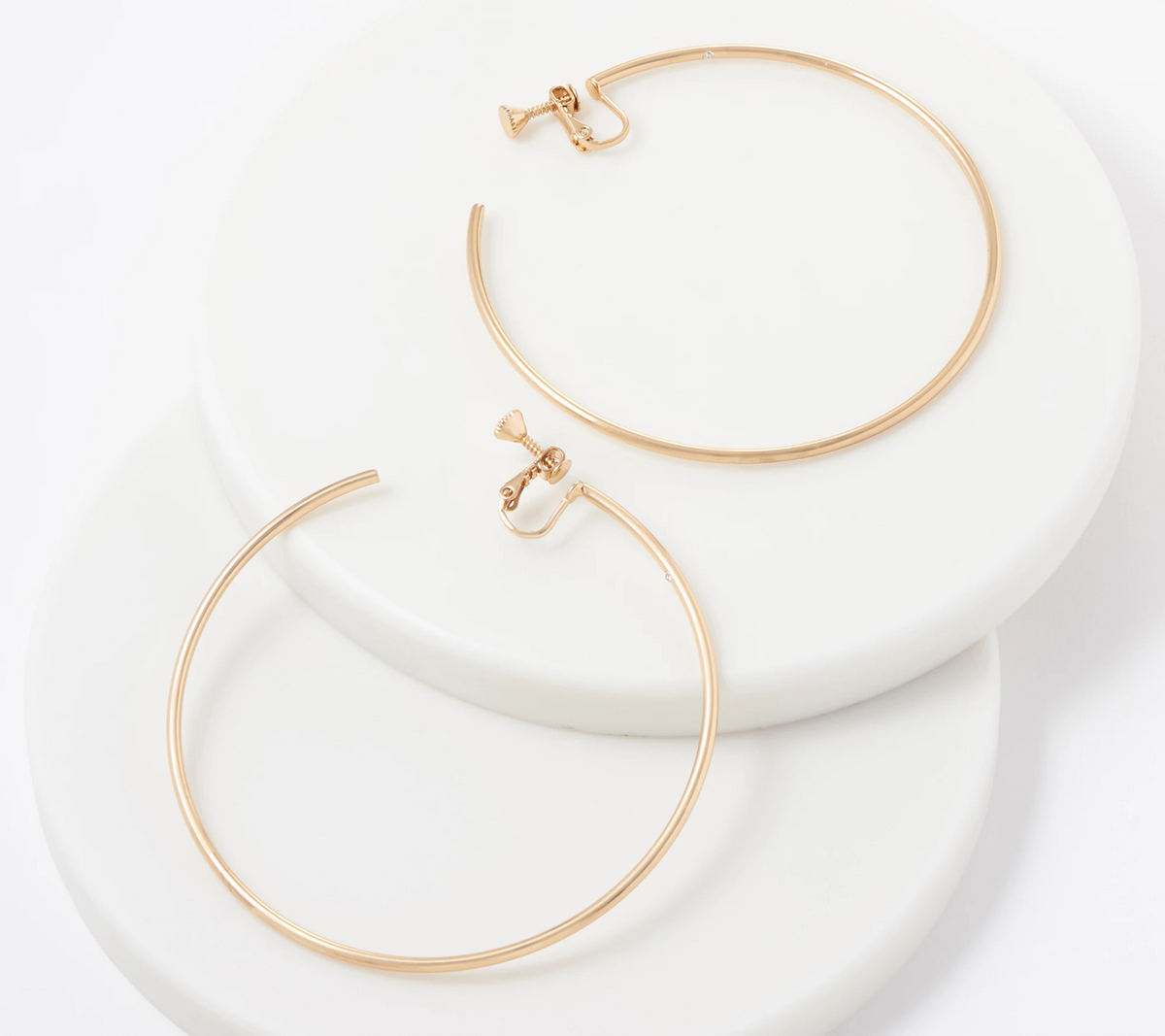 Vince Camuto 3" Clip-On Gold Tone Hoop Earrings