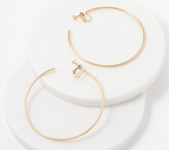 Vince Camuto 3" Clip-On Gold Tone Hoop Earrings
