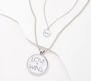 Vintage Sparrow S/2 Silver " Love: Love Wins" Pendant Necklaces