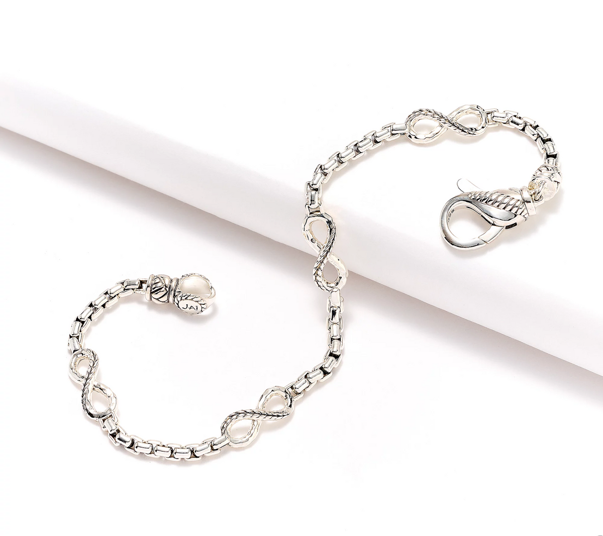 JAI Sterling Silver Infinity Symbols of Love Box Chain Station Bracelet Avg