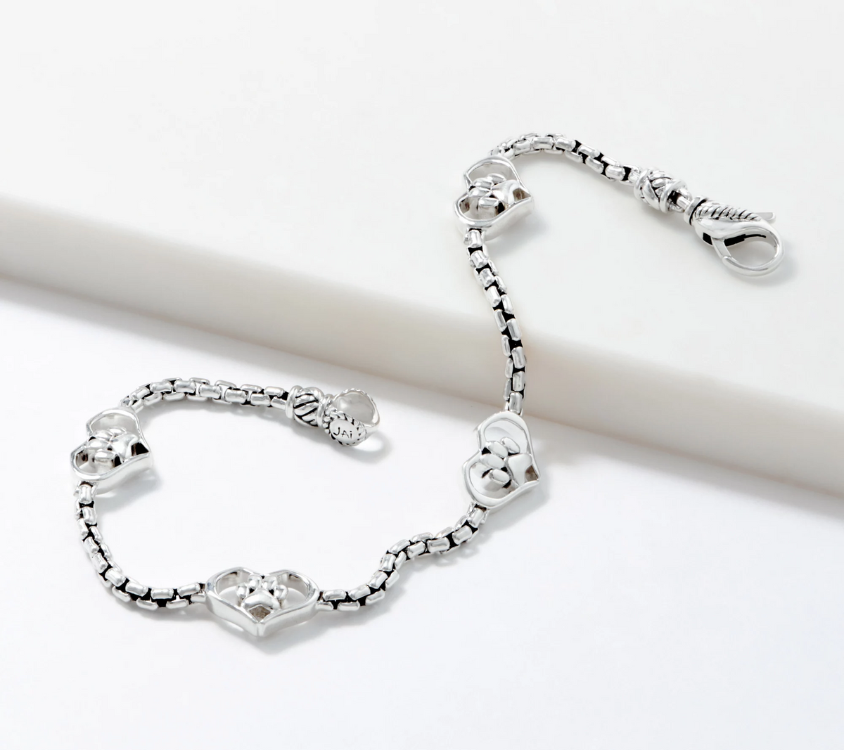 JAI Sterling Silver Symbols of Love "Paw"  Box Chain  Bracelet, 8"