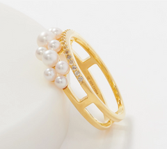 Honora Yellow Sterling Silver Cultured Pearl & White Topaz Ring, Size 8