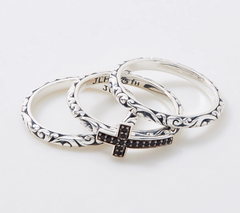 Lois Hill Sterling Silver & Black Sapphire Set of Three Stack Rings Size 7