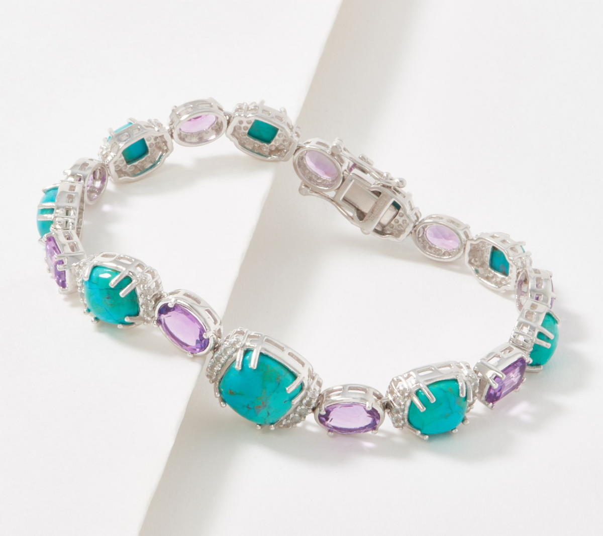 Generation Gem Sterling Silver Turquoise & Aemthyst Gemstone Bracelet