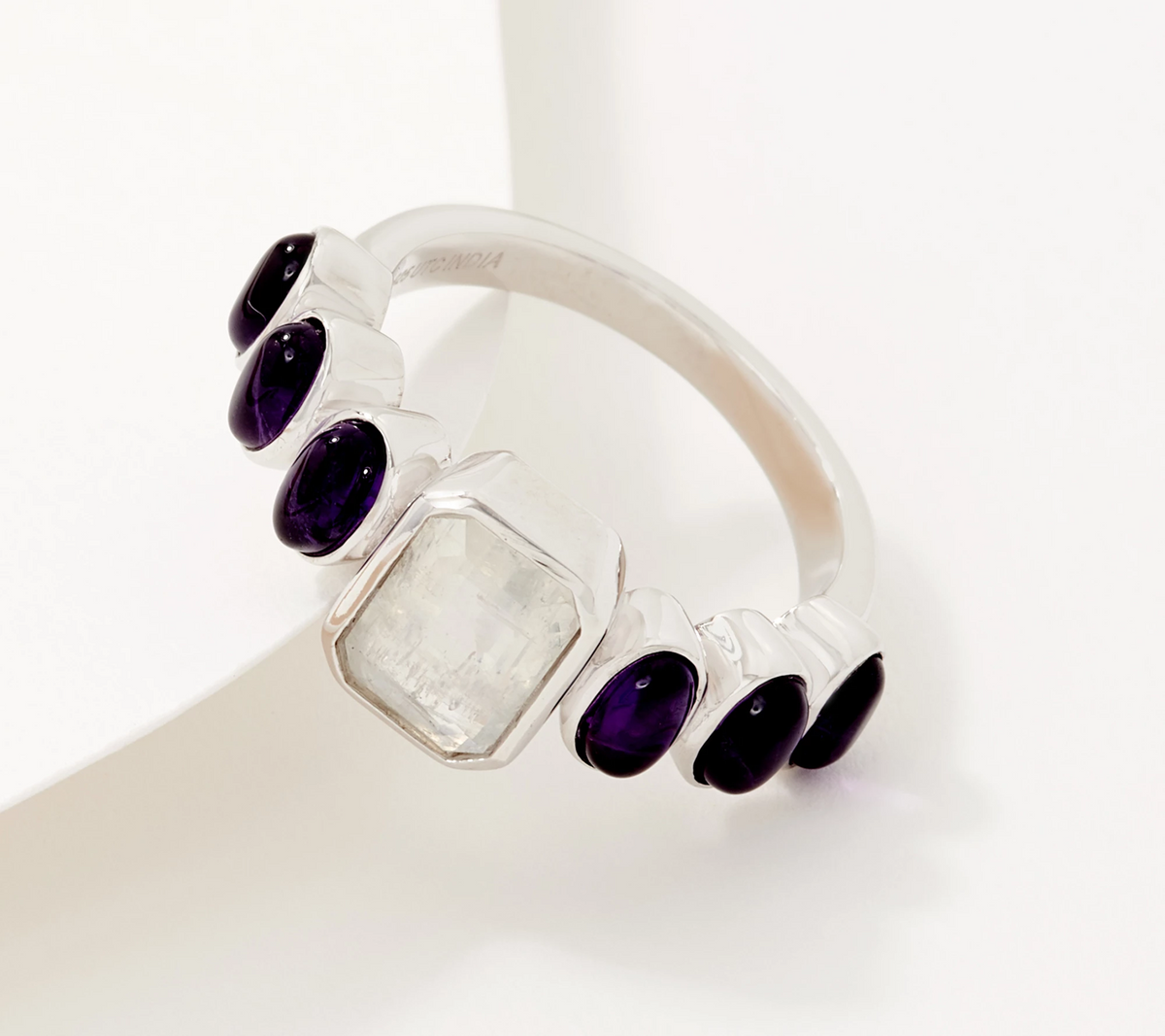 Generation Gems Sterling Silver Emerald Cut & Oval Cabochon Gemstone Ring, Size 9