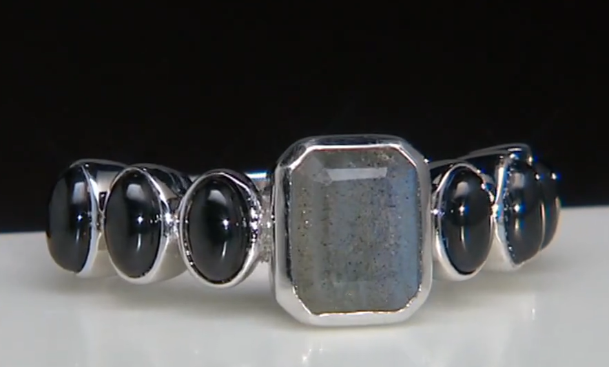 Generation Gems Sterling Silver Emerald Cut & Oval Cabochon Gemstone Ring, Size 10