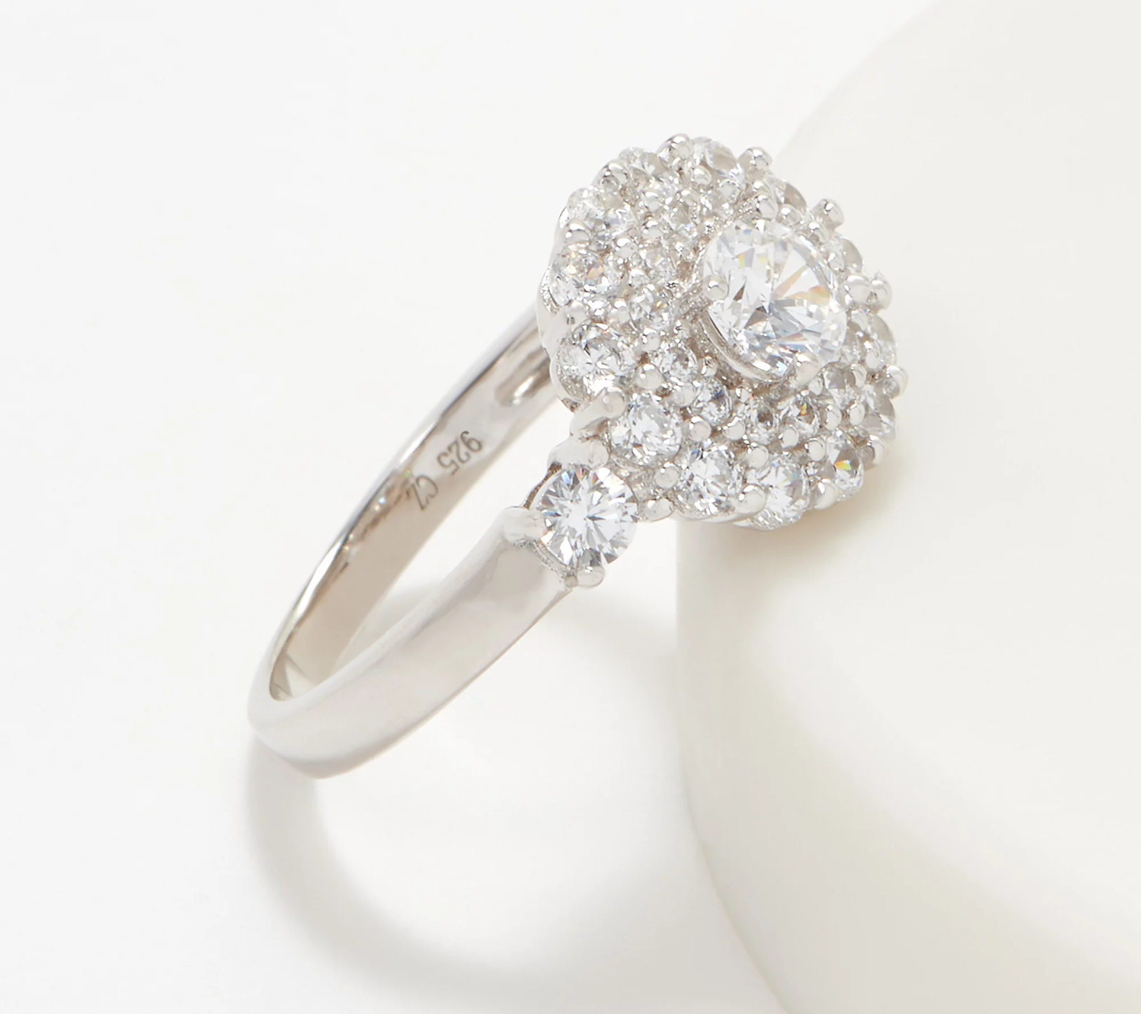 Diamonique Round Pave' Halo Sterling Silver Ring Size 9
