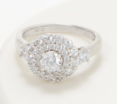 Diamonique Round Pave' Halo Sterling Silver Ring Size 9