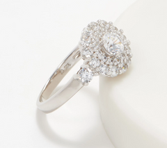 Diamonique Round Pave' Halo Sterling Silver Ring Size 9