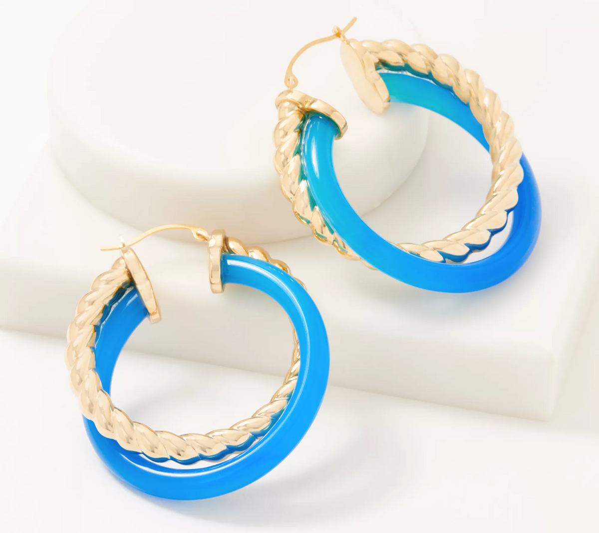 Adorna 14K Gold Electroform Blue Gemstone Twisted Hoop Earrings, 1-1/2"