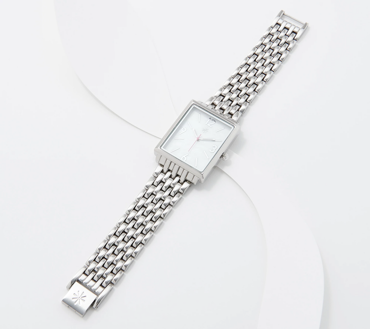 Isaac Mizrahi Live! Silver Tone Metal Mesh Link Rectangle Case Watch