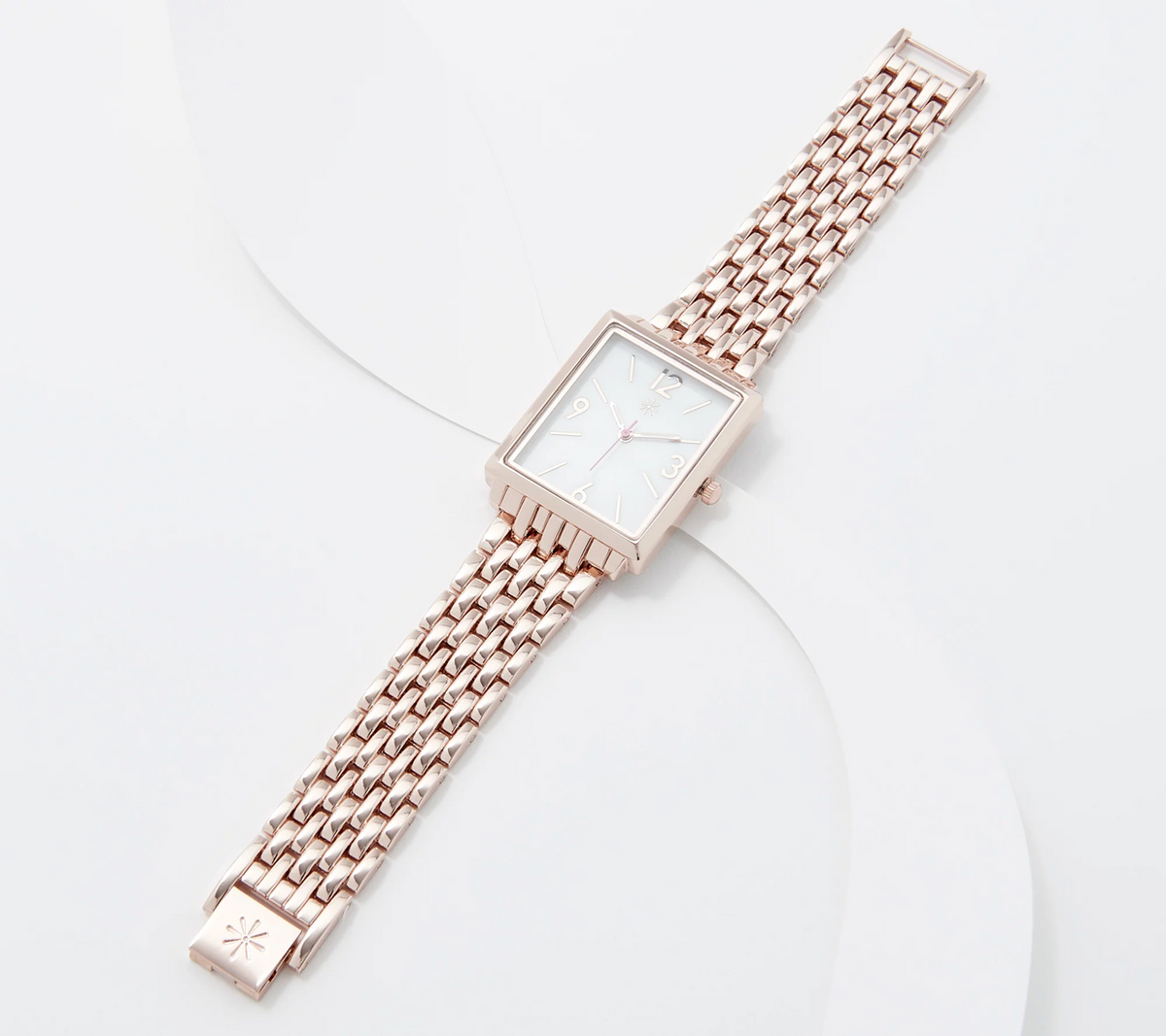 Isaac Mizrahi Live! Rose Tone Metal Mesh Link Rectangle Case Watch