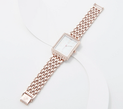 Isaac Mizrahi Live! Rose Tone Metal Mesh Link Rectangle Case Watch