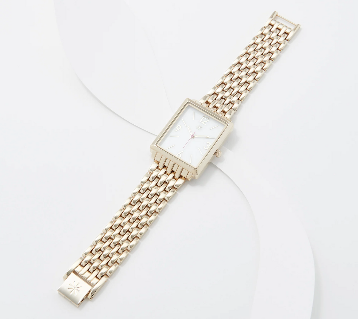 Isaac Mizrahi Live! Gold Tone Metal Mesh Link Rectangle Case Watch