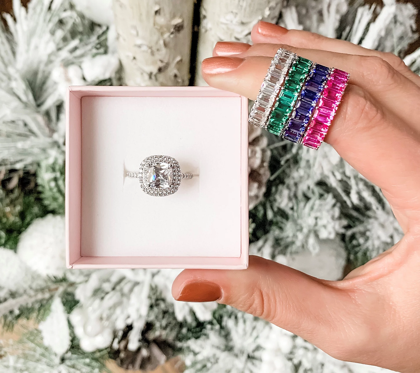 Diamonique Platinum Clad Double Halo Clear Cushion Cut Bridal Ring Size 8