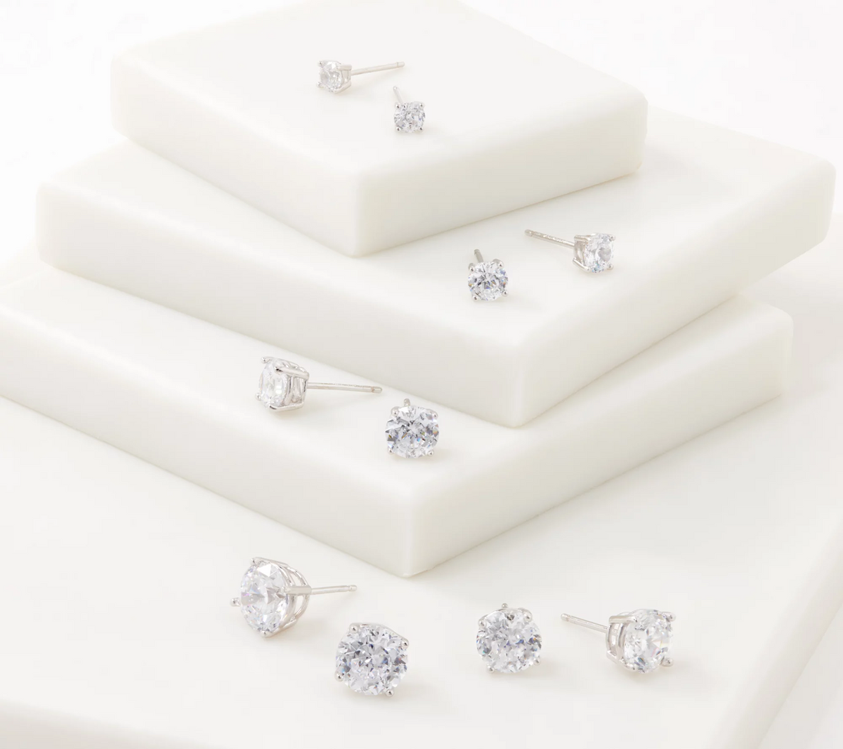 Diamonique  Sterling Silver Set of 5 100 Facet Round-Cut Studs
