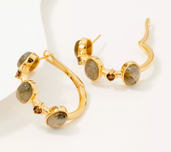 Gemstone Oval Labradorite Cabochon 14K Gold Plated Earrings