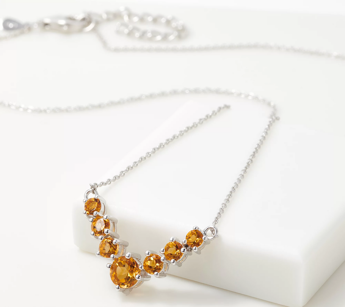 Sterling Silver Graduated Gemstone Citrine V Design Necklace