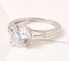Diamonique Platinum Clad 100 Facet "The Amy Round-Cut" Ring Size 6