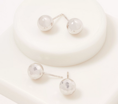 Sterling Silver S/2 Polished & Diamond Cut 9mm Bead Studs by Si Chevron