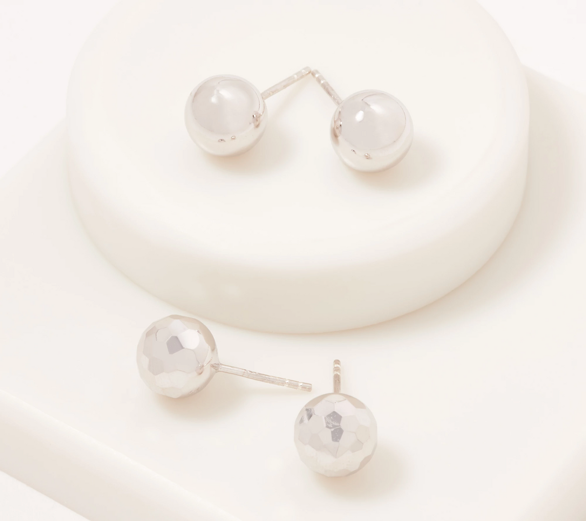 Sterling Silver S/2 Polished & Diamond Mosaic Cut 9mm Bead Studs by Si