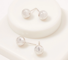 Sterling Silver S/2 Polished & Diamond Mosaic Cut 9mm Bead Studs by Si