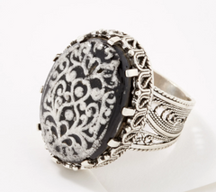 Artisan Crafted Painted Porcelain Ring Sterling Silver, Black, Size 8